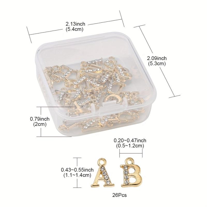 26pcs Golden Dangle Letter Nail Charms For Nail Art