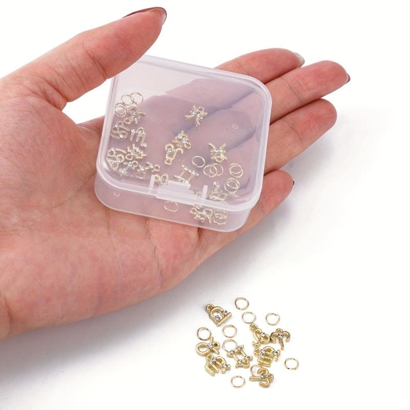 26pcs Golden Dangle Letter Nail Charms For Nail Art
