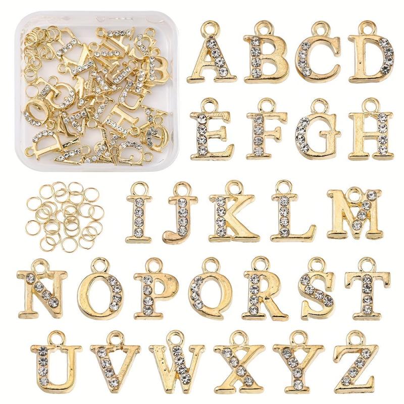 26pcs Golden Dangle Letter Nail Charms For Nail Art
