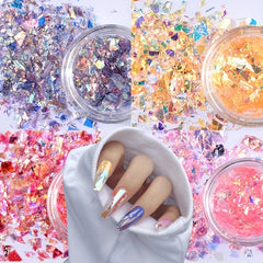 12 Jars Laser Nail Glitter Flakes for DIY Nail Art - Fluorescent Glass Sequins