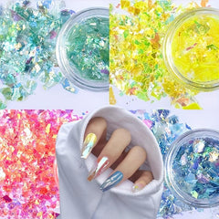 12 Jars Laser Nail Glitter Flakes for DIY Nail Art - Fluorescent Glass Sequins