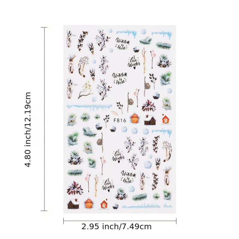 Winter Christmas 3D Nail Sticker Snowflake Flower Adhesive Decals