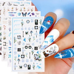 Winter Christmas 3D Nail Sticker Snowflake Flower Adhesive Decals
