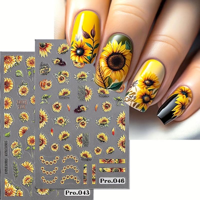 2pcs Halloween Nail Art Decals Self-adhesive Sunflower Stickers