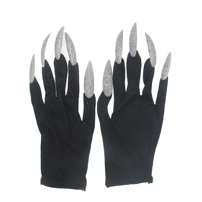 2 Pairs Halloween Gloves Glitter Nails Cosplay Costume Accessories