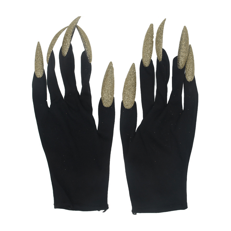 2 Pairs Halloween Gloves Glitter Nails Cosplay Costume Accessories