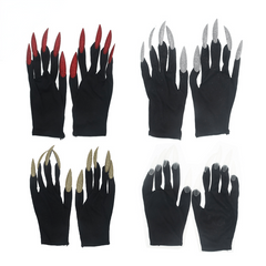 2 Pairs Halloween Gloves Glitter Nails Cosplay Costume Accessories