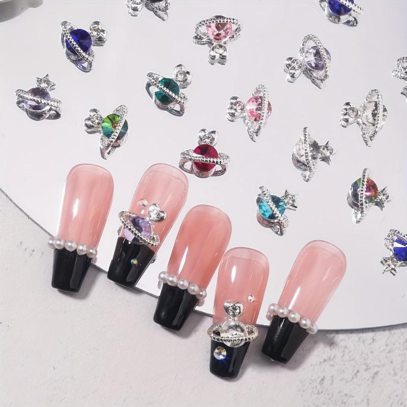 30pcs 3D Planet Nail Charms Nail Rhinestones Nail Art Alloy Crystal Jewelry