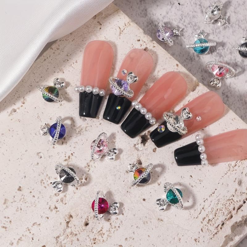30pcs 3D Planet Nail Charms Nail Rhinestones Nail Art Alloy Crystal Jewelry