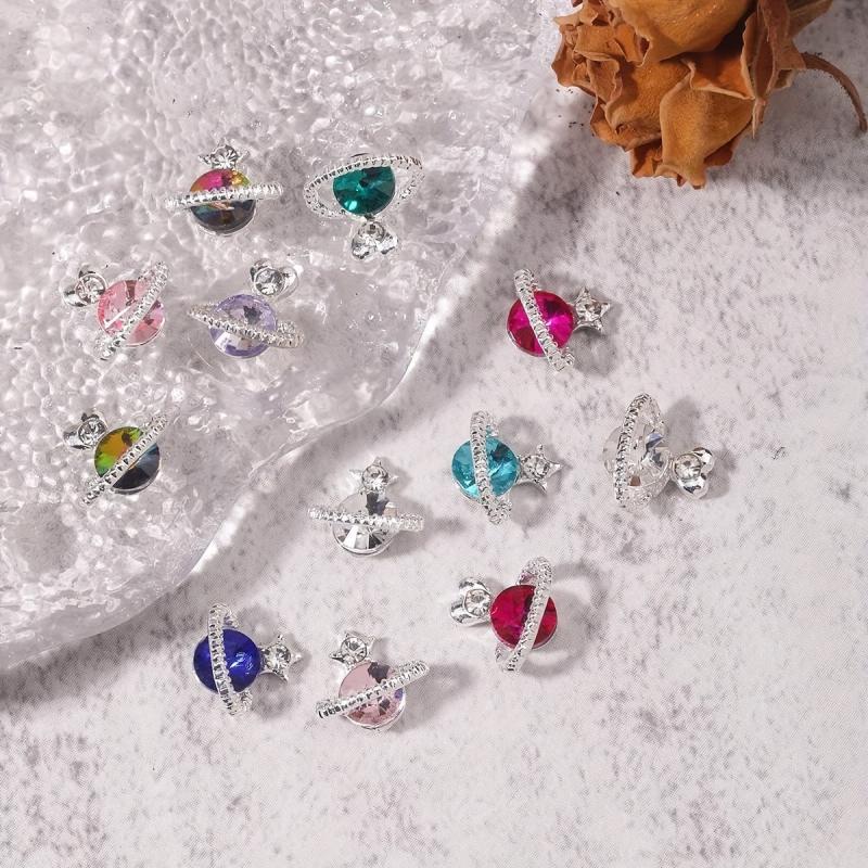 30pcs 3D Planet Nail Charms Nail Rhinestones Nail Art Alloy Crystal Jewelry