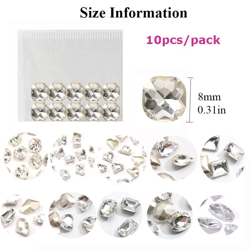 10pcs Iridescent Clear Crystal Rhinestones for Nail Designs, 3D Nail Charms