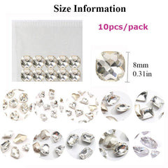 10pcs Iridescent Clear Crystal Rhinestones for Nail Designs, 3D Nail Charms