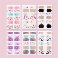 6 Sheets Glitter Nail Art Stickers - Self Adhesive Flower Leaf Nail Gel Strips