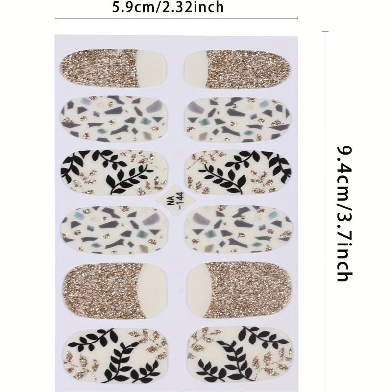 6 Sheets Glitter Nail Art Stickers - Self Adhesive Flower Leaf Nail Gel Strips