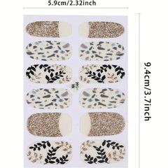 6 Sheets Glitter Nail Art Stickers - Self Adhesive Flower Leaf Nail Gel Strips