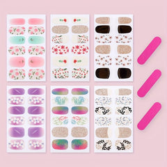 6 Sheets Glitter Nail Art Stickers - Self Adhesive Flower Leaf Nail Gel Strips
