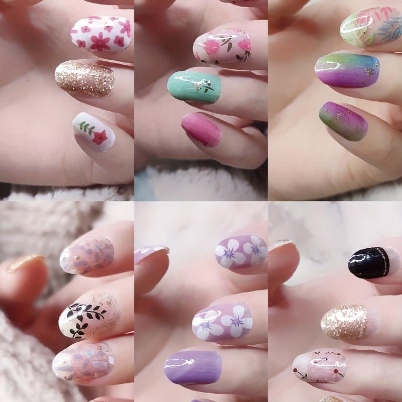 6 Sheets Glitter Nail Art Stickers - Self Adhesive Flower Leaf Nail Gel Strips