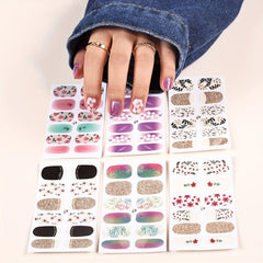 6 Sheets Glitter Nail Art Stickers - Self Adhesive Flower Leaf Nail Gel Strips
