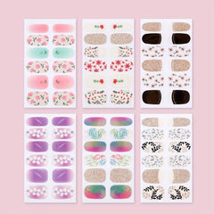 6 Sheets Glitter Nail Art Stickers - Self Adhesive Flower Leaf Nail Gel Strips