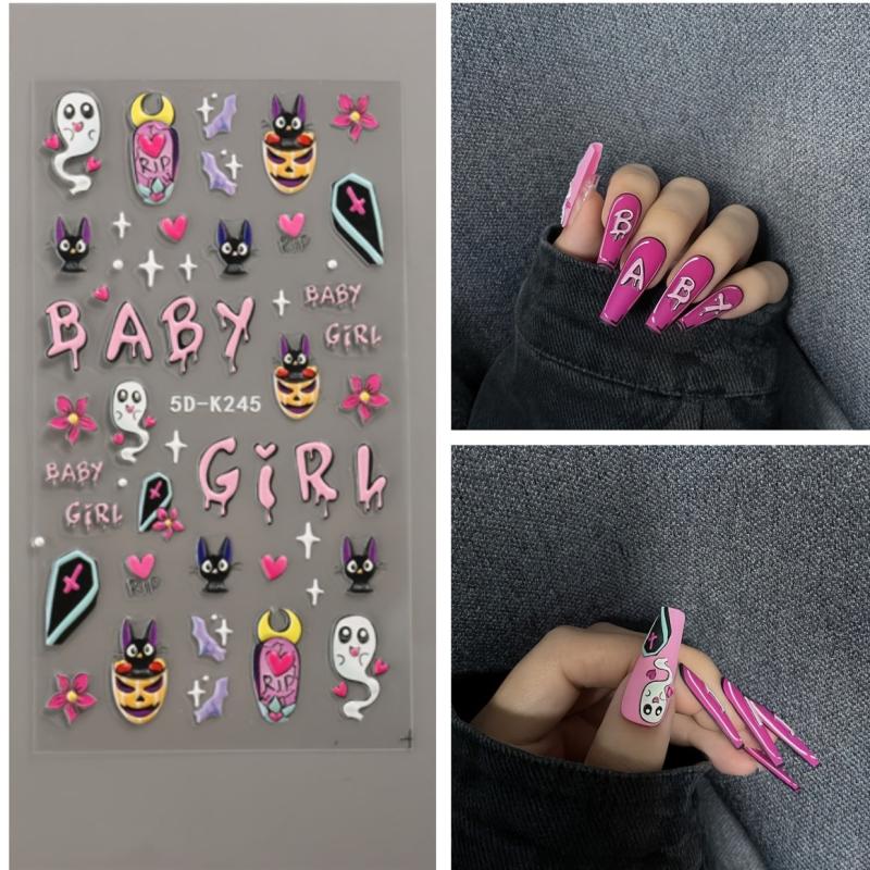 5D Halloween Nail Art Stickers Ghost Cat Spider Web Pumpkin Decals