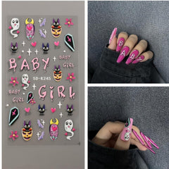 5D Halloween Nail Art Stickers Ghost Cat Spider Web Pumpkin Decals