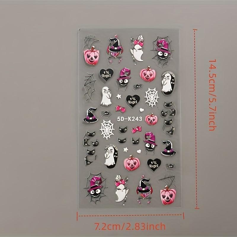 5D Halloween Nail Art Stickers Ghost Cat Spider Web Pumpkin Decals
