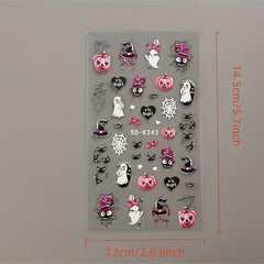 5D Halloween Nail Art Stickers Ghost Cat Spider Web Pumpkin Decals