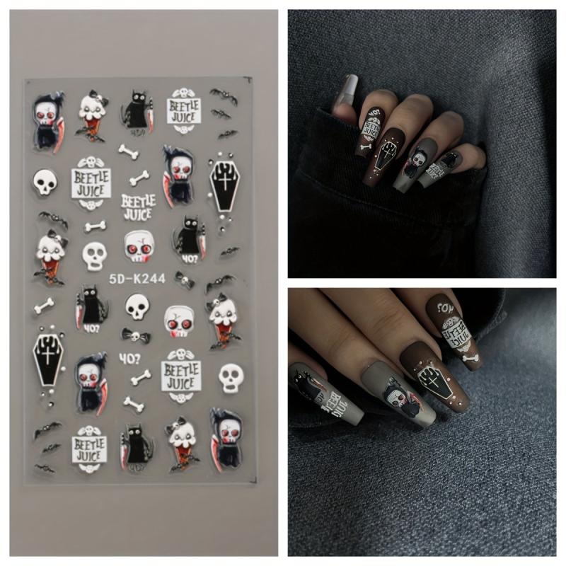 5D Halloween Nail Art Stickers Ghost Cat Spider Web Pumpkin Decals