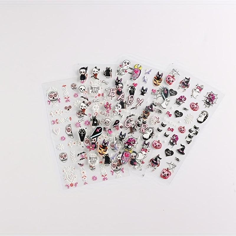 5D Halloween Nail Art Stickers Ghost Cat Spider Web Pumpkin Decals