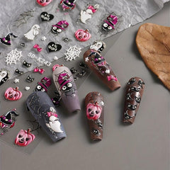 5D Halloween Nail Art Stickers Ghost Cat Spider Web Pumpkin Decals