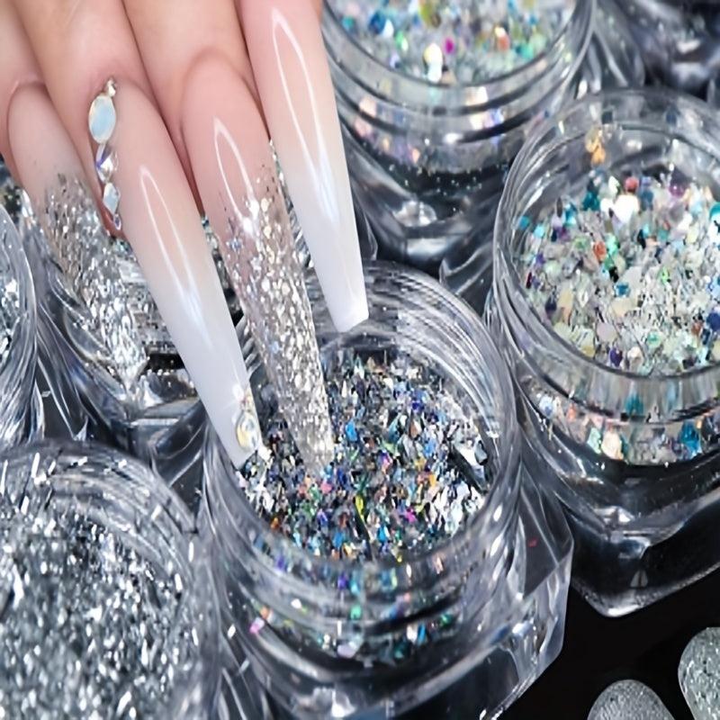 Holographic Silver Nail Art Sequins 3D Acrylic Nail Supplies