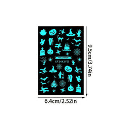 12Pcs Halloween Nail Stickers 3D Self Adhesive Luminous Nail Art Decals