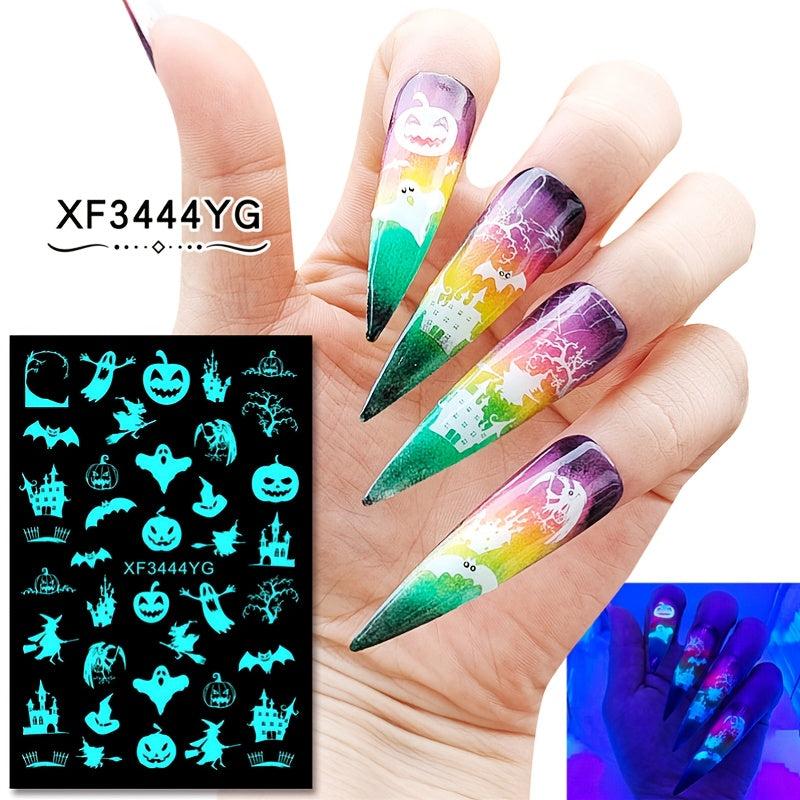 12Pcs Halloween Nail Stickers 3D Self Adhesive Luminous Nail Art Decals