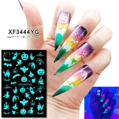 12Pcs Halloween Nail Stickers 3D Self Adhesive Luminous Nail Art Decals