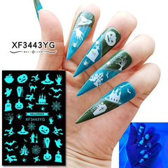 12Pcs Halloween Nail Stickers 3D Self Adhesive Luminous Nail Art Decals