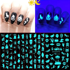 12Pcs Halloween Nail Stickers 3D Self Adhesive Luminous Nail Art Decals