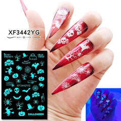 12Pcs Halloween Nail Stickers 3D Self Adhesive Luminous Nail Art Decals