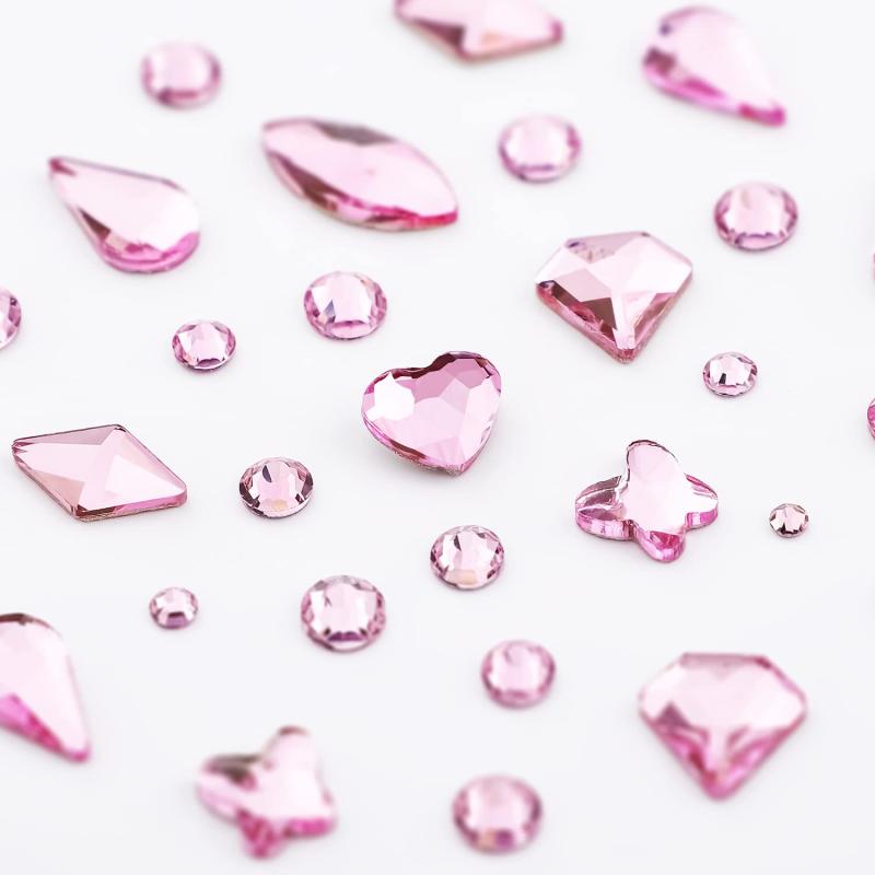 12 Pink Flatback Nail Art Rhinestones Crystal Gemstones DIY Nail Salon Supplies