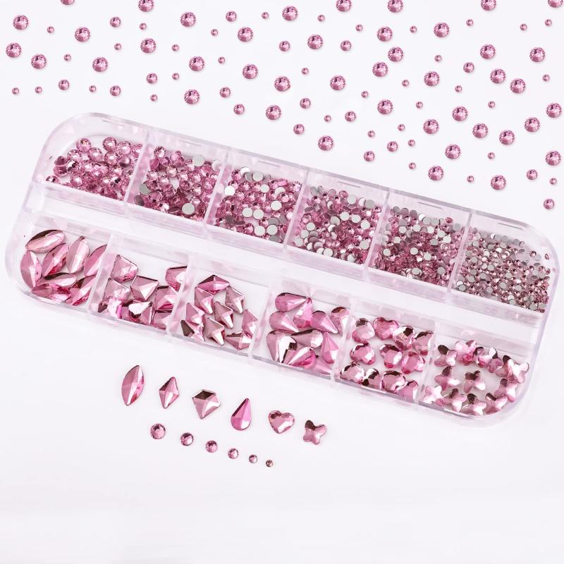 12 Pink Flatback Nail Art Rhinestones Crystal Gemstones DIY Nail Salon Supplies