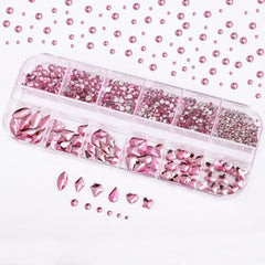 12 Pink Flatback Nail Art Rhinestones Crystal Gemstones DIY Nail Salon Supplies