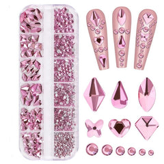 12 Pink Flatback Nail Art Rhinestones Crystal Gemstones DIY Nail Salon Supplies