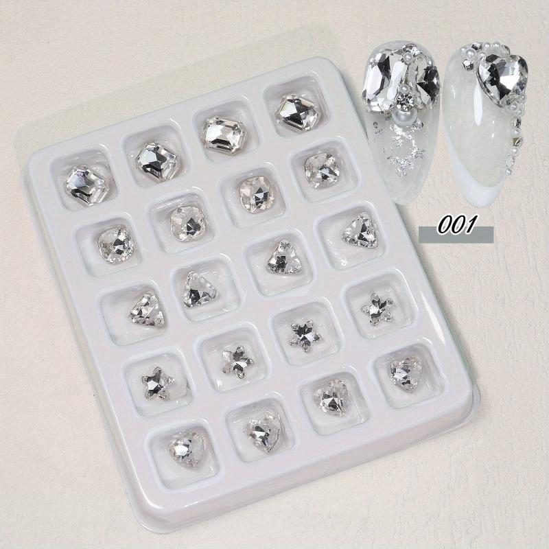 20 Grids Heart Rhinestone Nail Art Jewelry Crystal Glass Accessories