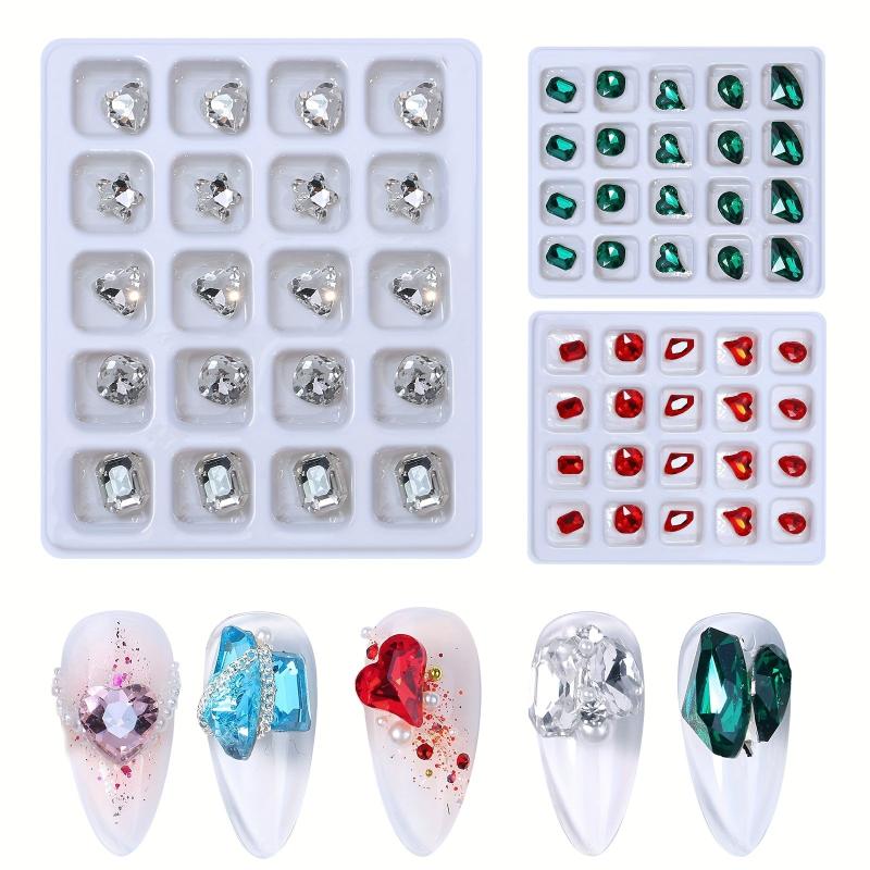 20 Grids Heart Rhinestone Nail Art Jewelry Crystal Glass Accessories