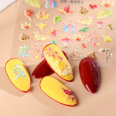 Autumn Leaves Nail Art Stickers Decals Waterproof 3D Stereoscopic Embossed
