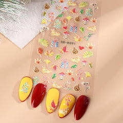Autumn Leaves Nail Art Stickers Decals Waterproof 3D Stereoscopic Embossed