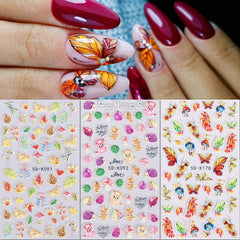 Autumn Leaves Nail Art Stickers Decals Waterproof 3D Stereoscopic Embossed