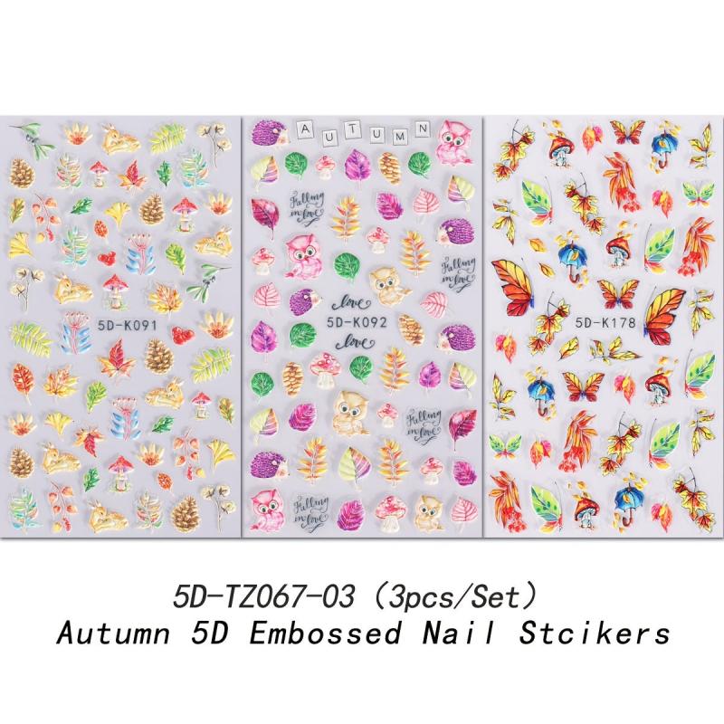 Autumn Leaves Nail Art Stickers Decals Waterproof 3D Stereoscopic Embossed
