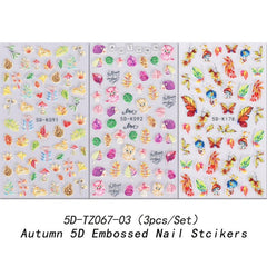 Autumn Leaves Nail Art Stickers Decals Waterproof 3D Stereoscopic Embossed