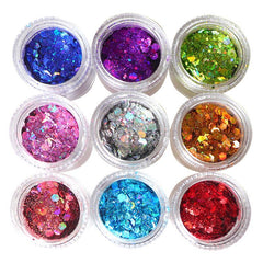 9 Colors Hexagon Chunky Glitter Holographic Stickers Sequins Nail Glitter