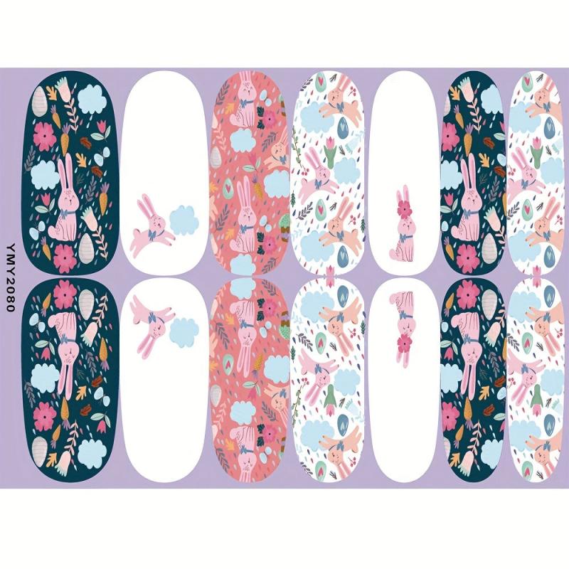 Easter Cartoon Nail Polish Stickers - Bunny Egg Nail Strips for Women and Girls
